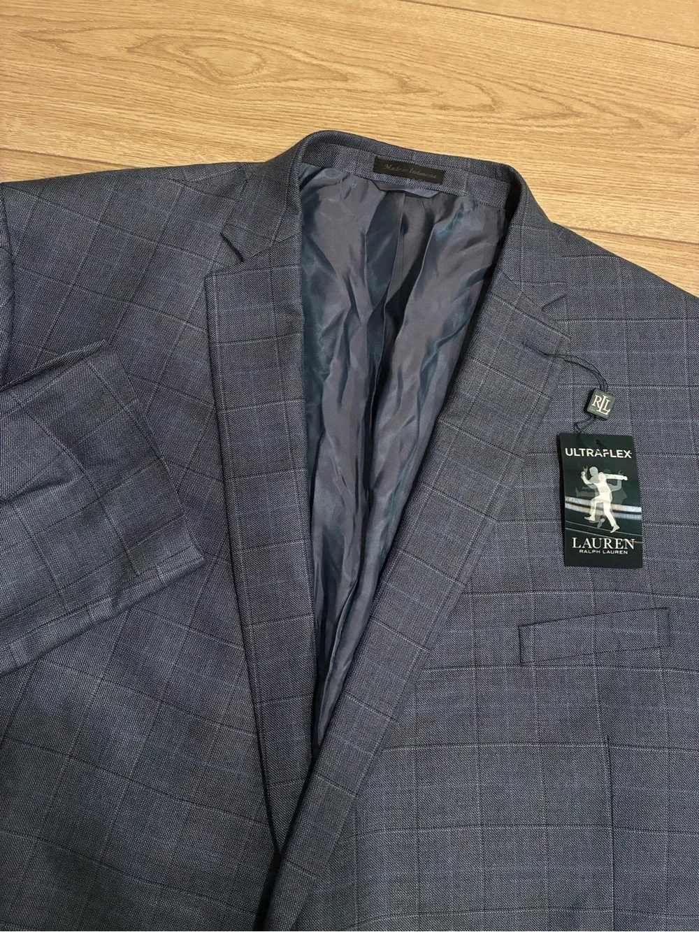 NWT Lauren Ralph Lauren Men’s Silk Wool Windowpane Plaid Blazer Size 60L